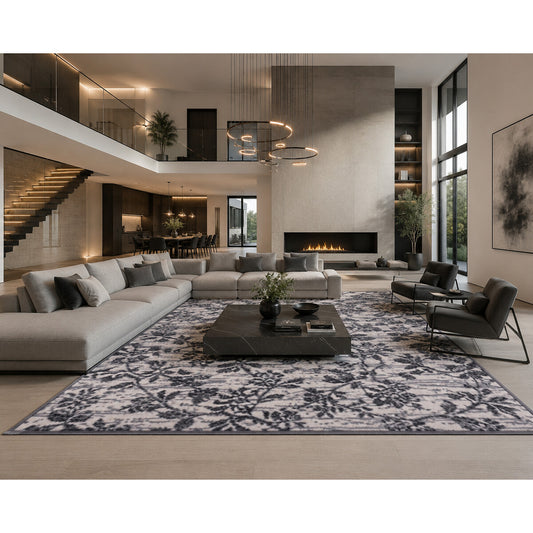 Floral Area Rug – Grey